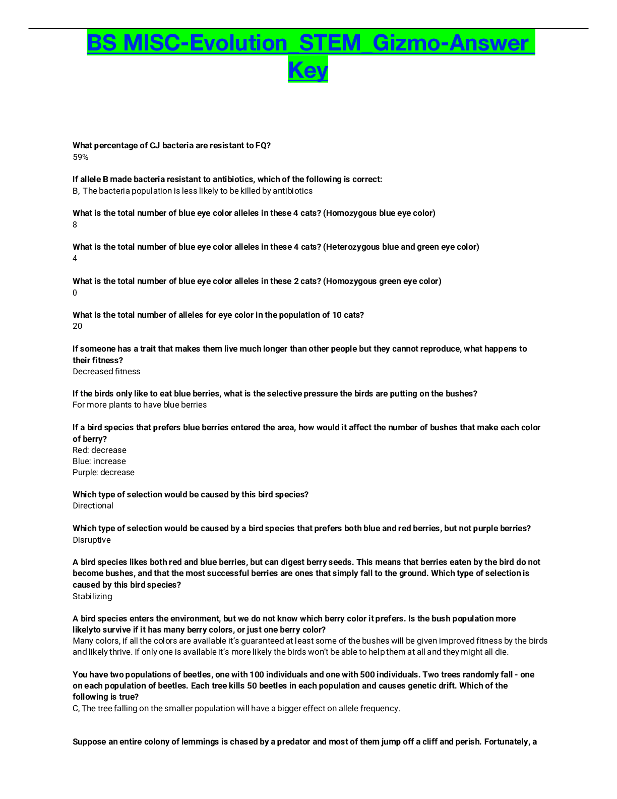 Preview image of BS MISC-Evolution_STEM_Gizmo-Answer Key document